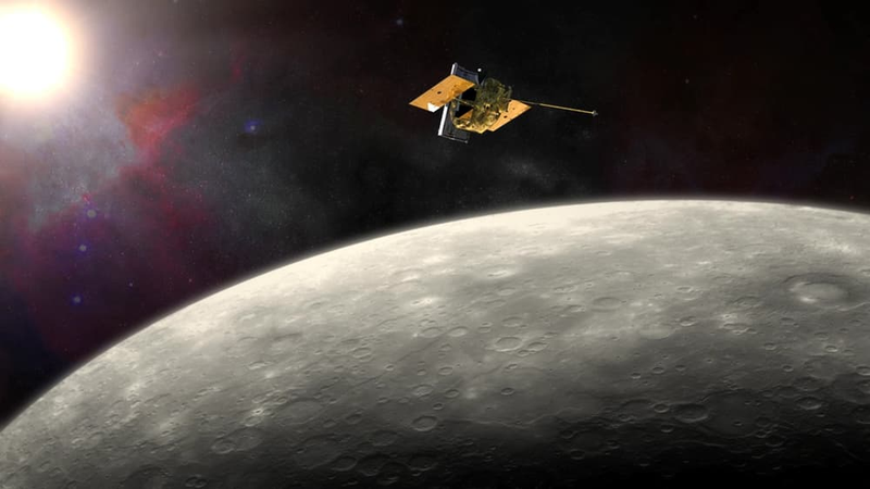 Interpretación artística de la sonda Messenger en órbita sobre Mercurio. Imagen: NASA